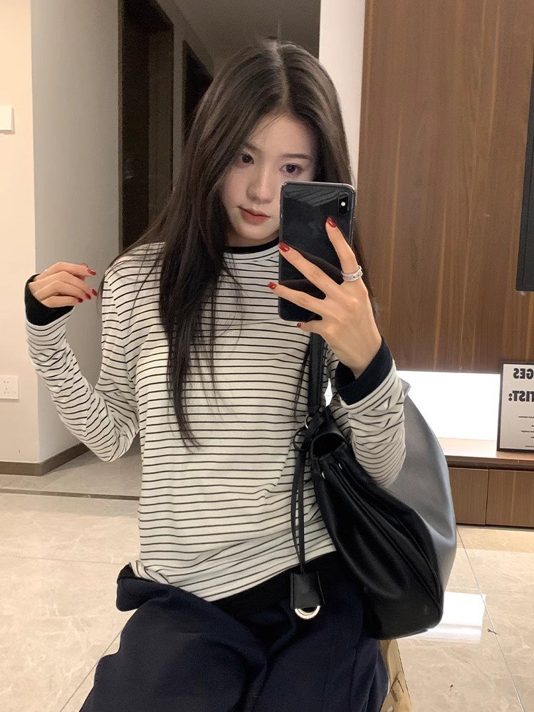 小个子撞色条纹外搭罩衫上衣女春夏季202