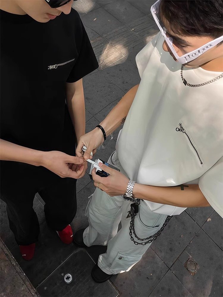 拉链装饰短袖t恤男2025新款夏季高级感