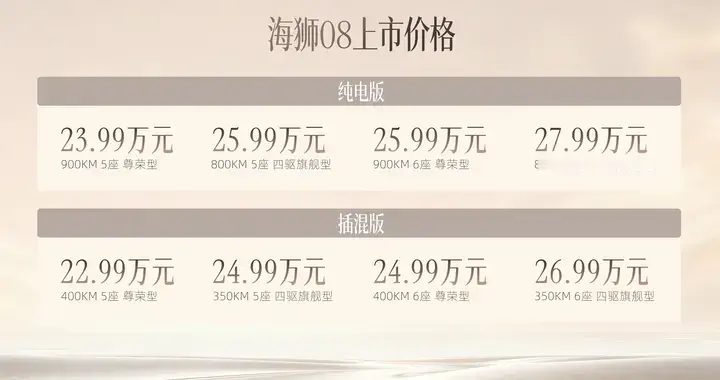 灵活百变大空间 科技旗舰海狮08售价22.99万元起