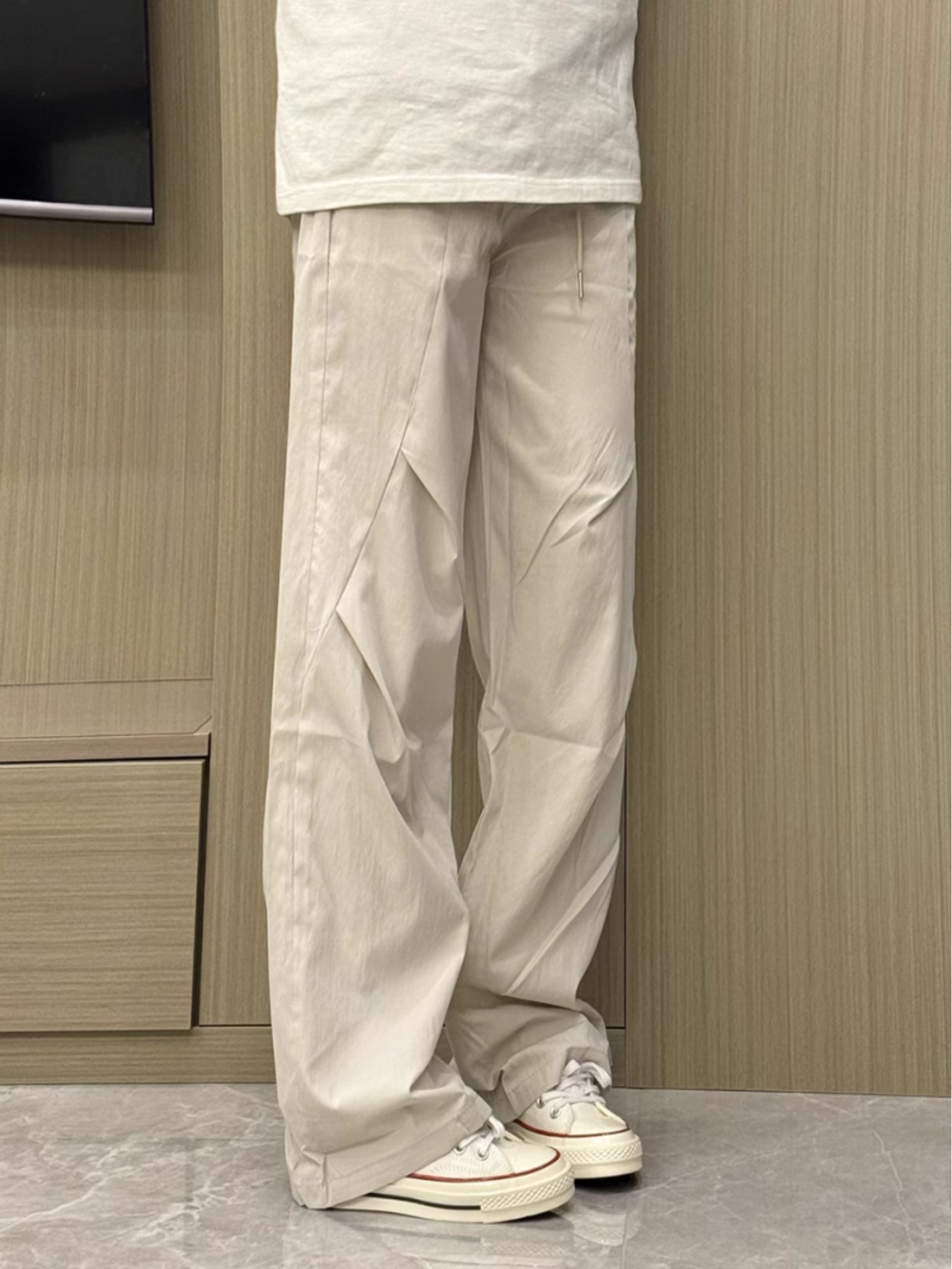 美式褶皱伞兵裤子男款夏薄款宽松休闲冰丝速
