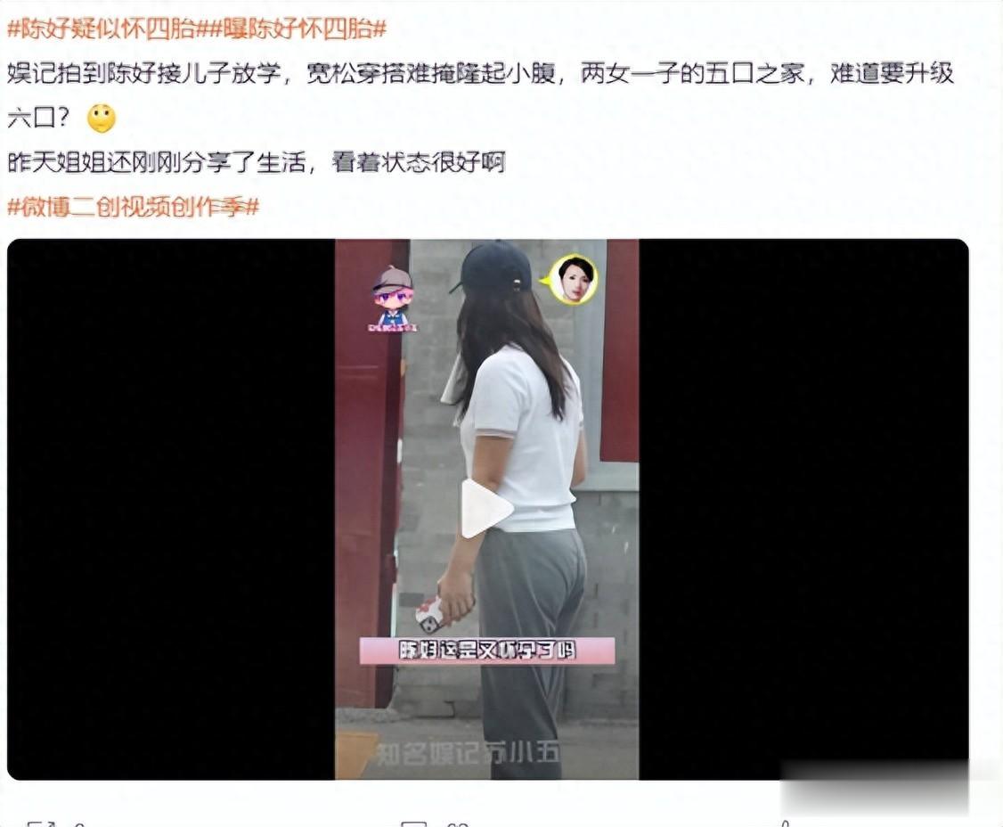 狗仔曝46岁陈好疑怀四胎！接儿子放学小腹凸起，儿子脚受伤坐轮椅