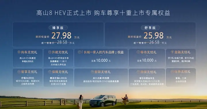 限时权益价25.98万起售，高山8 HEV成为蓝牌MPV的超值首选