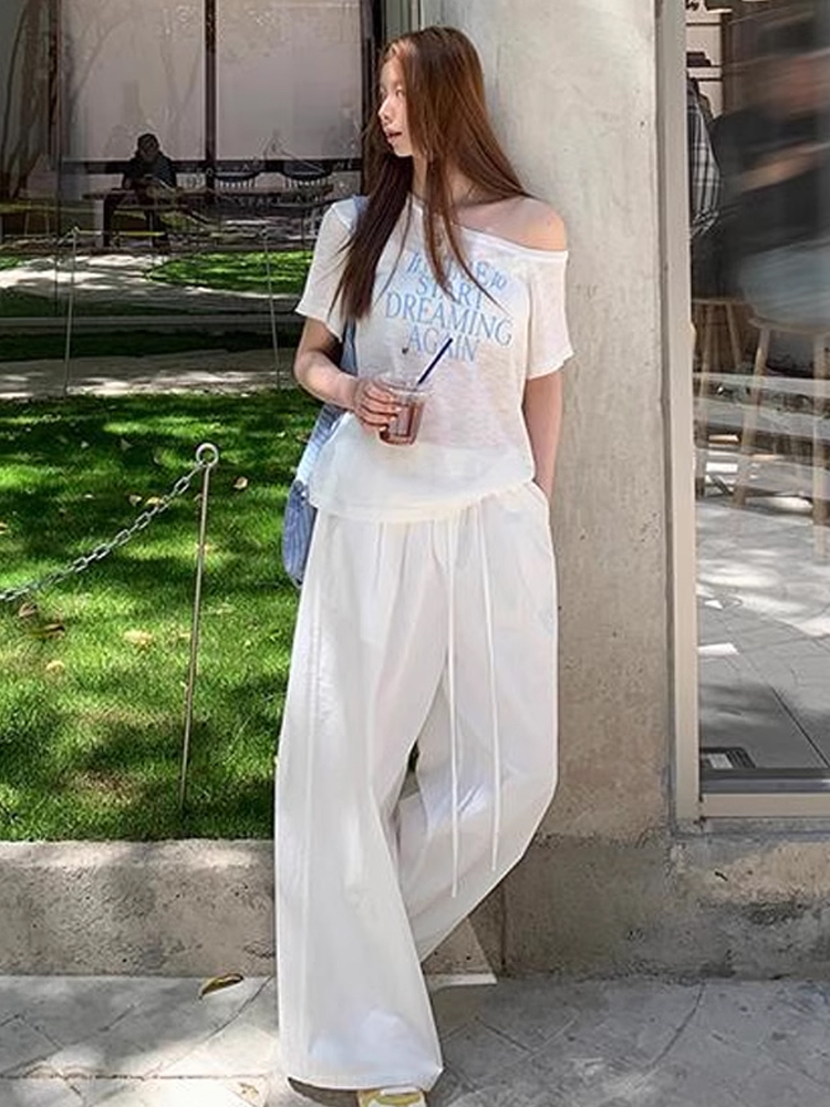 夏日穿搭|一字肩针织衫