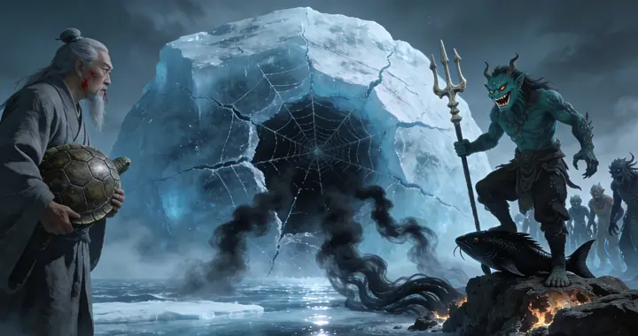 姜子牙手持打神鞭站在封神台时，谁也没注意到北海冰面下