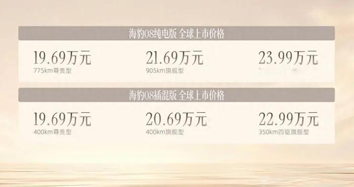 比亚迪海豹08售价19.69万元-23.99万元