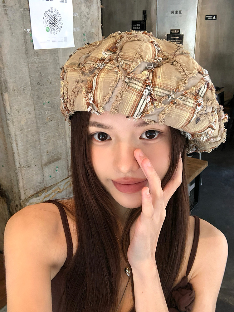 春季复古做旧甜酷y2k亚文化拼接贝雷帽!