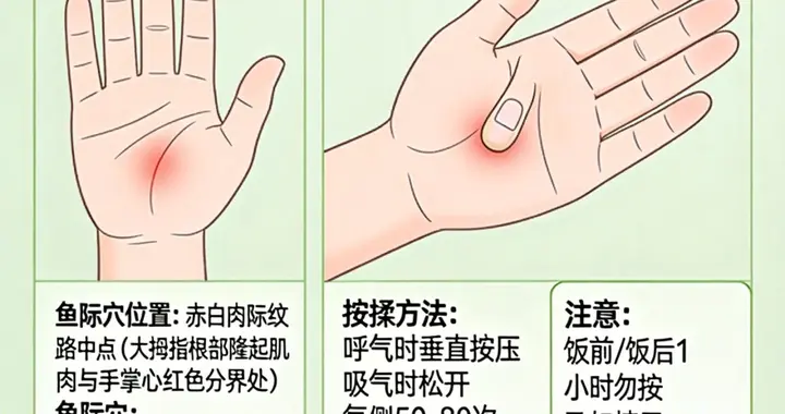 清晨起来按摩手部鱼际穴位有益脾胃健康