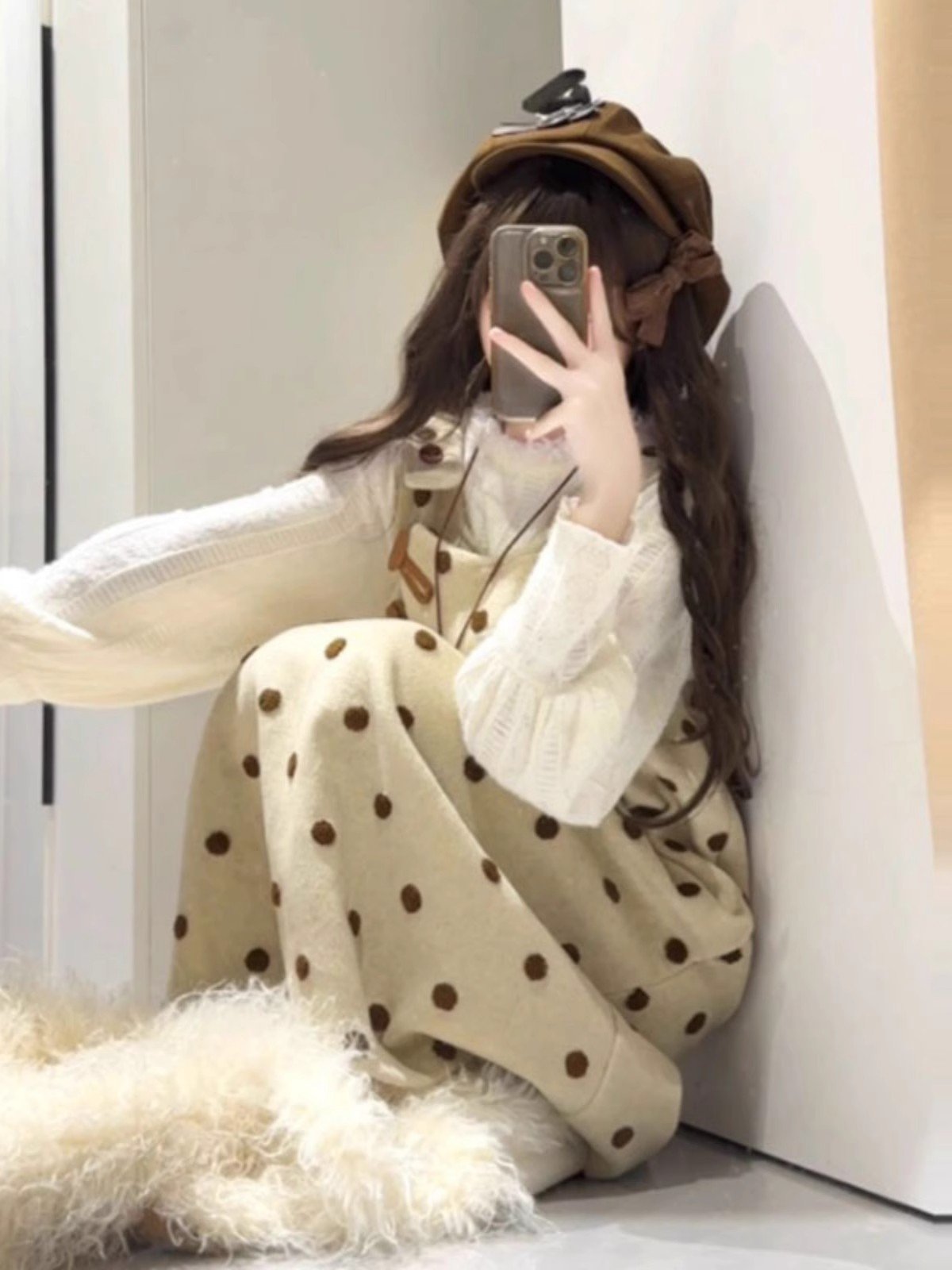 小个子内搭打底衫波点毛呢背带连衣裙女高级