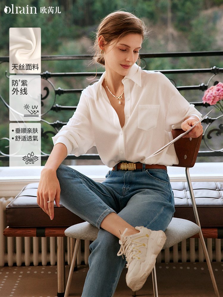 法式休闲通勤白色衬衫