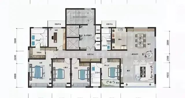 215.8㎡阔尺户型：南向平直+五卧+全景客厅的硬核设计