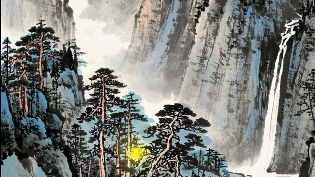 山水之间，云雾缭绕，瀑布飞流，自然之美尽收眼底。