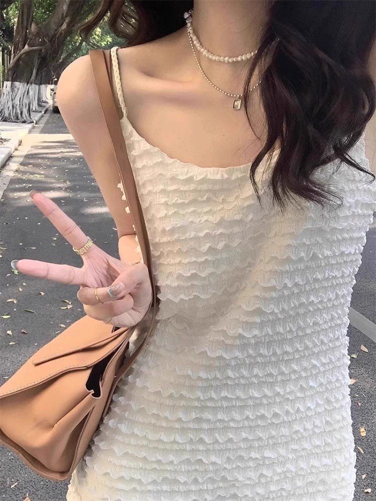 海边度假高级感轻奢沙滩吊带裙法式小个子白