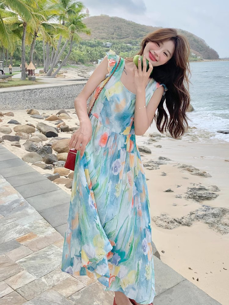 「油画感小飞袖裙+蕾丝罩裙 慵懒森系叠穿