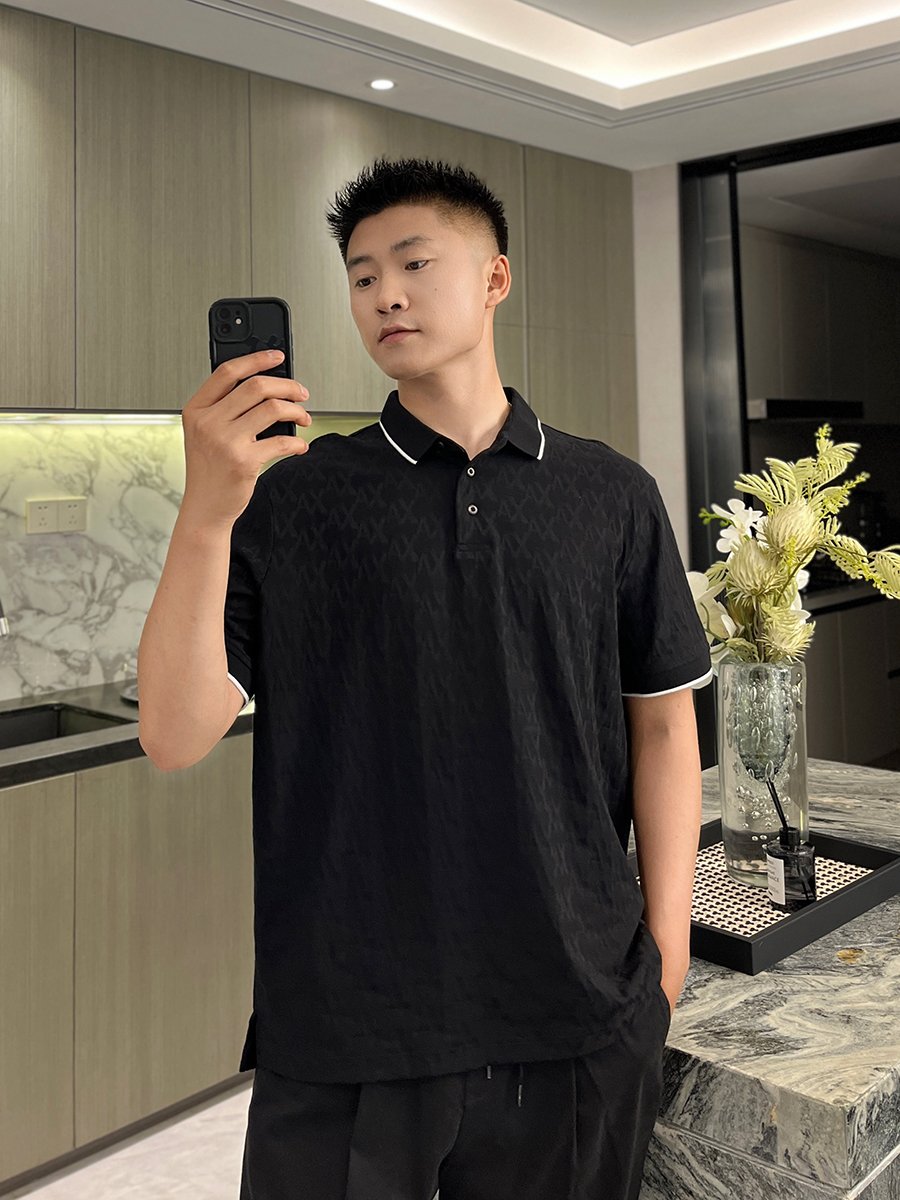 阿玛尼男全棉短袖提花Polo衫
