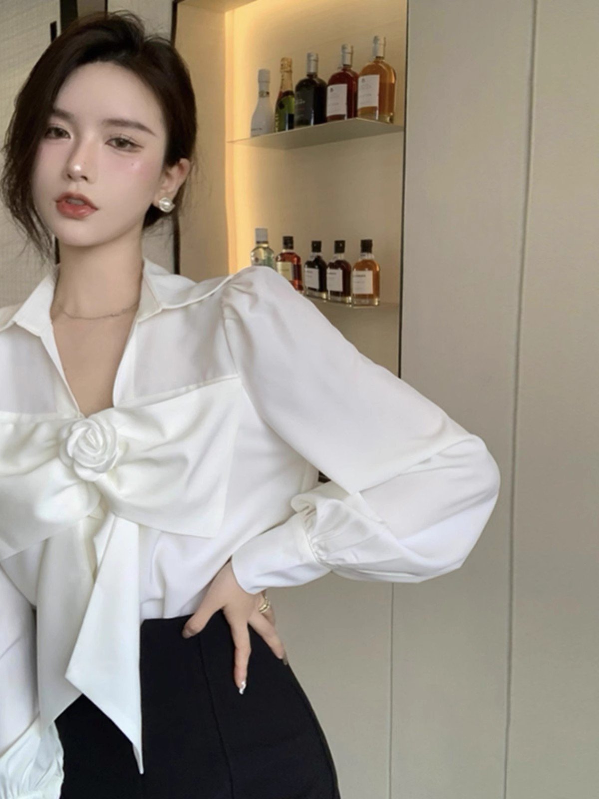蝴蝶结白色衬衫女春装2025年新款设计感