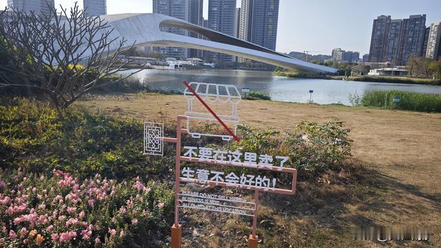 人在南沙：聚星桥旁边竖的牌子：不要在这里