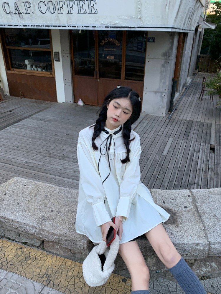 初秋小个子长袖衬衫连衣裙女早秋