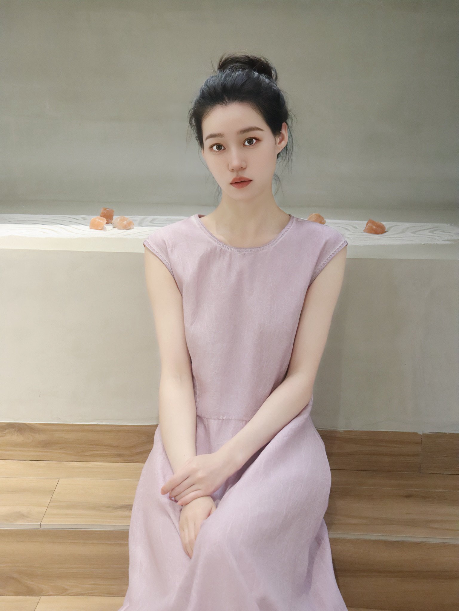 puretea茶愫丝棉蝴蝶结连衣裙女无袖