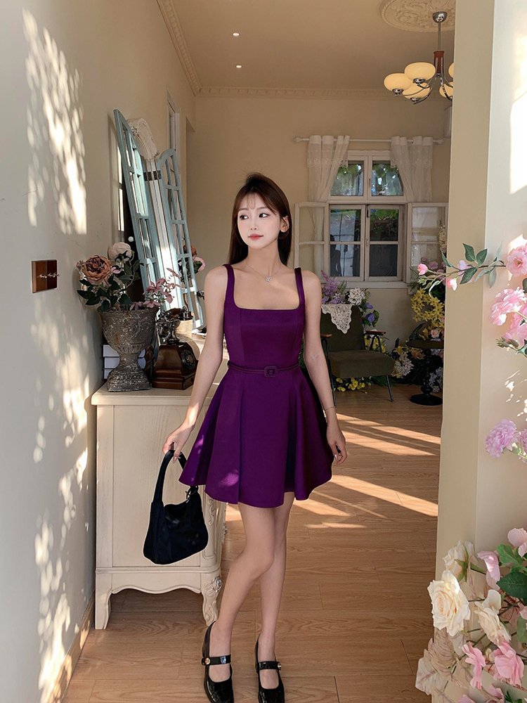 圣诞穿搭成人礼气质名媛收腰吊带连衣裙女
