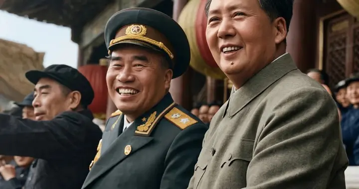 珍贵老照片修复: 毛主席在城楼上目视远方，笑的好开心，敬致伟人