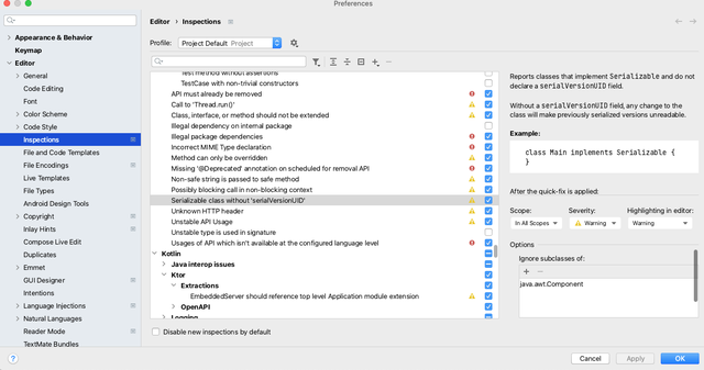 Idea中实现Serializable提示生成serialVersionUID