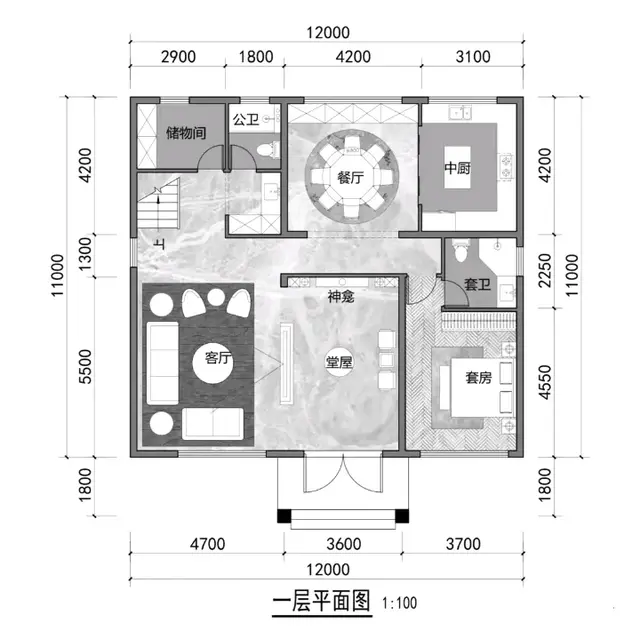 12米×11米三层别墅农村自建房设计户型图