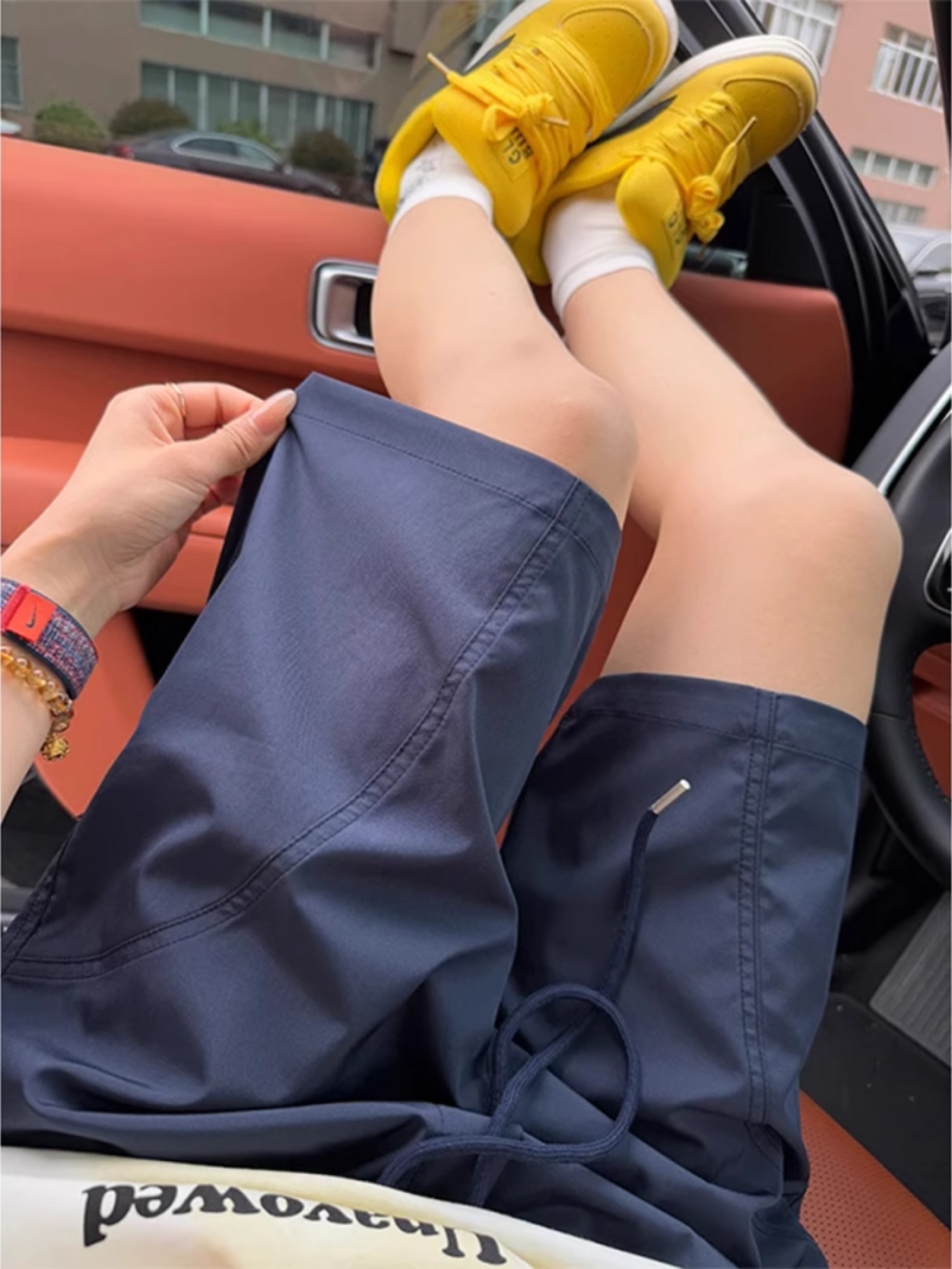 藏青色冰丝运动短裤男款夏季薄款尼龙速干裤