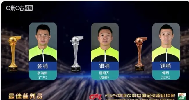 马宁落选，中超金哨李海新封王！92.3%判罚准确率打脸质疑