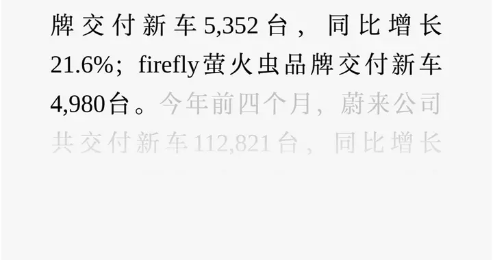 蔚来4月销量29,356台，大车高占比驱动高质量增长