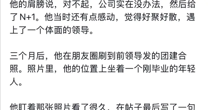 拿了N+1，leader拍肩说对不起，三个月后我在朋友圈看到扎心一幕