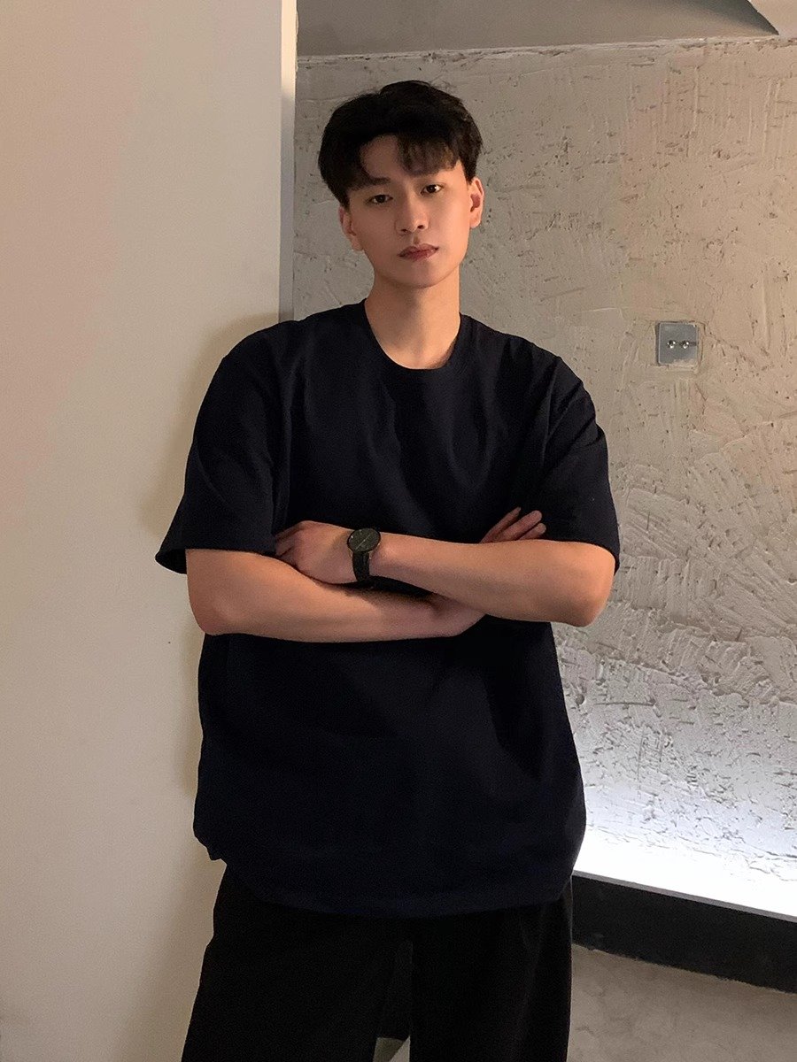 黑色小领口短袖t恤男2025新款夏季cl