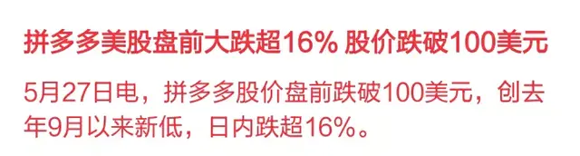 拼多多股价开盘跌超17%