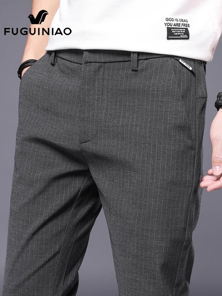 富贵鸟条纹休闲西裤男