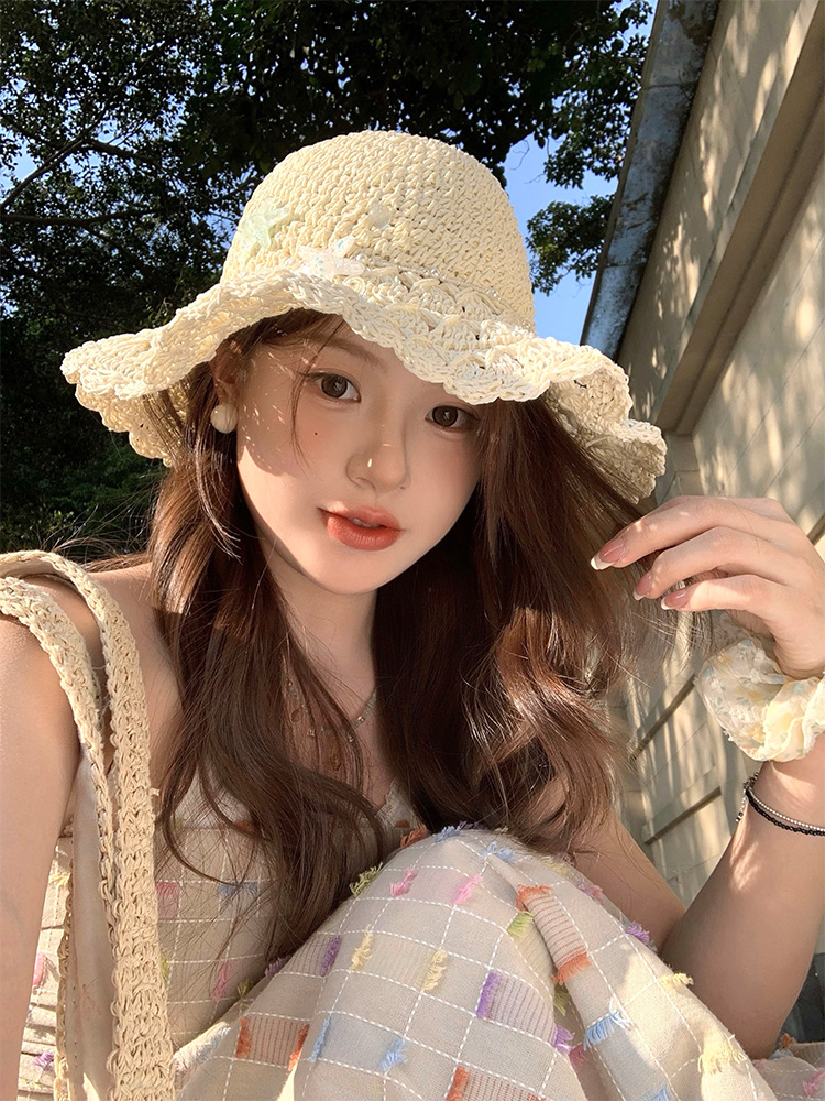 夏季度假风甜美可爱百搭手工编织草帽！