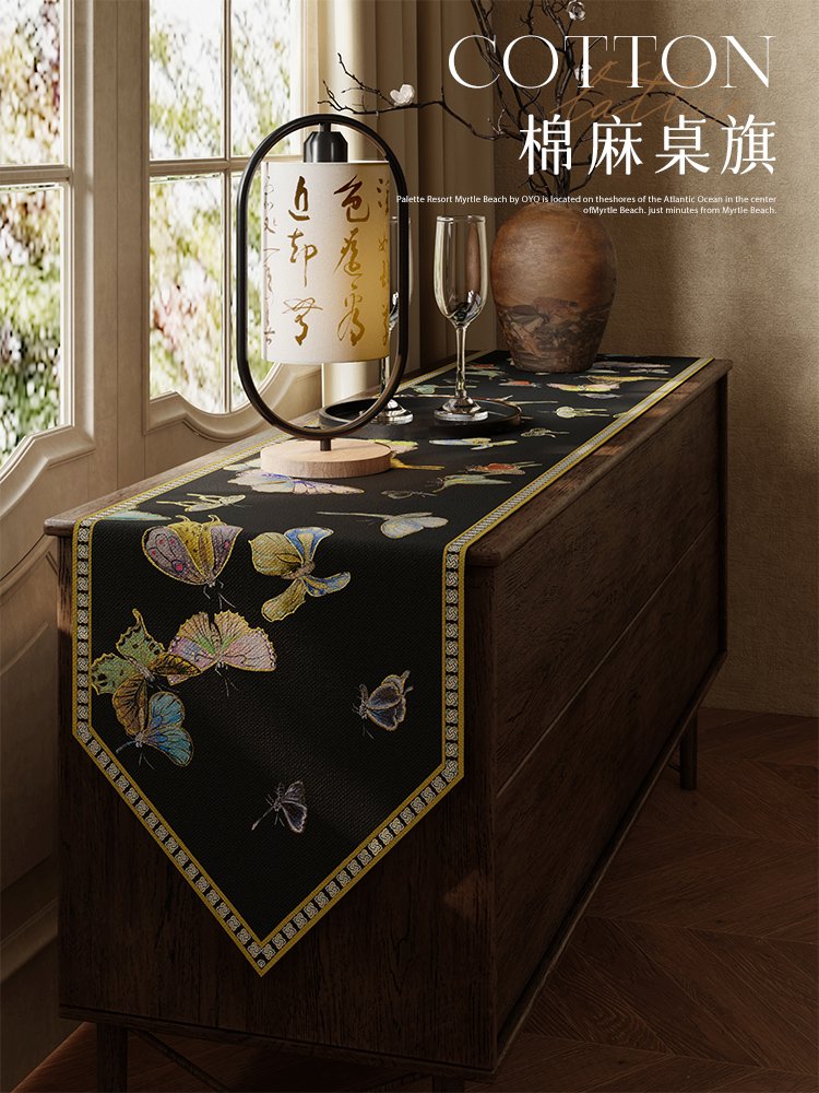 2024新款新中式彩色蝴蝶桌布立体感轻奢