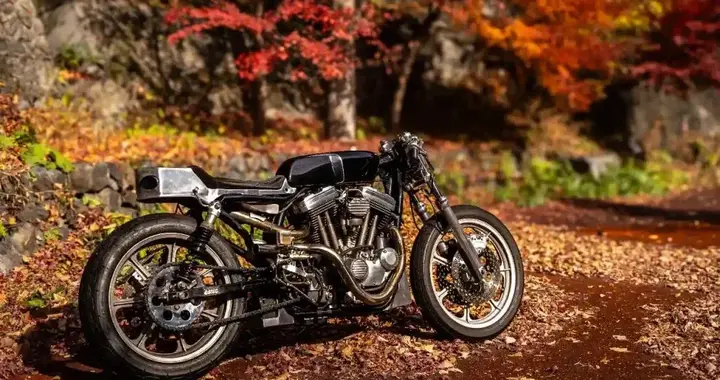 哈雷改装车：ble tail，不对称双出排气＋Yamaha RD50油箱