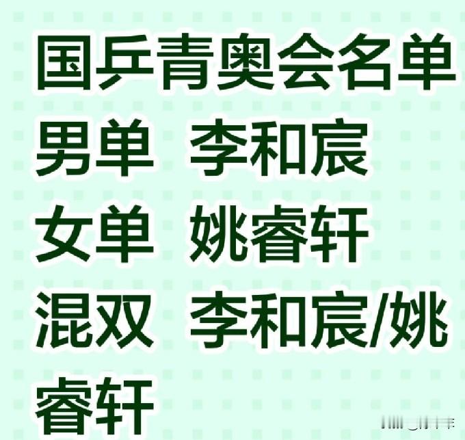 尘埃落定，2026年青奥会国乒名单确认，李和宸、姚睿轩入选！ 2026...