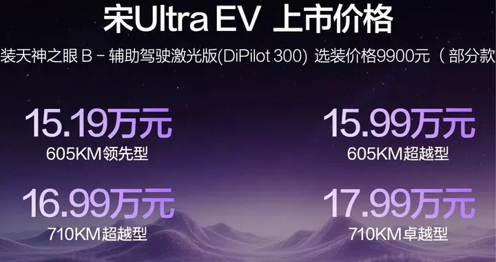 宋Ultra EV颠覆技术打造越级体验，售15.19万起，入门即高配