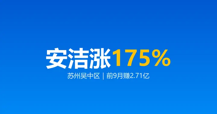 安洁科技Q3净利涨175%：苏州吴中区前9月赚2.71亿