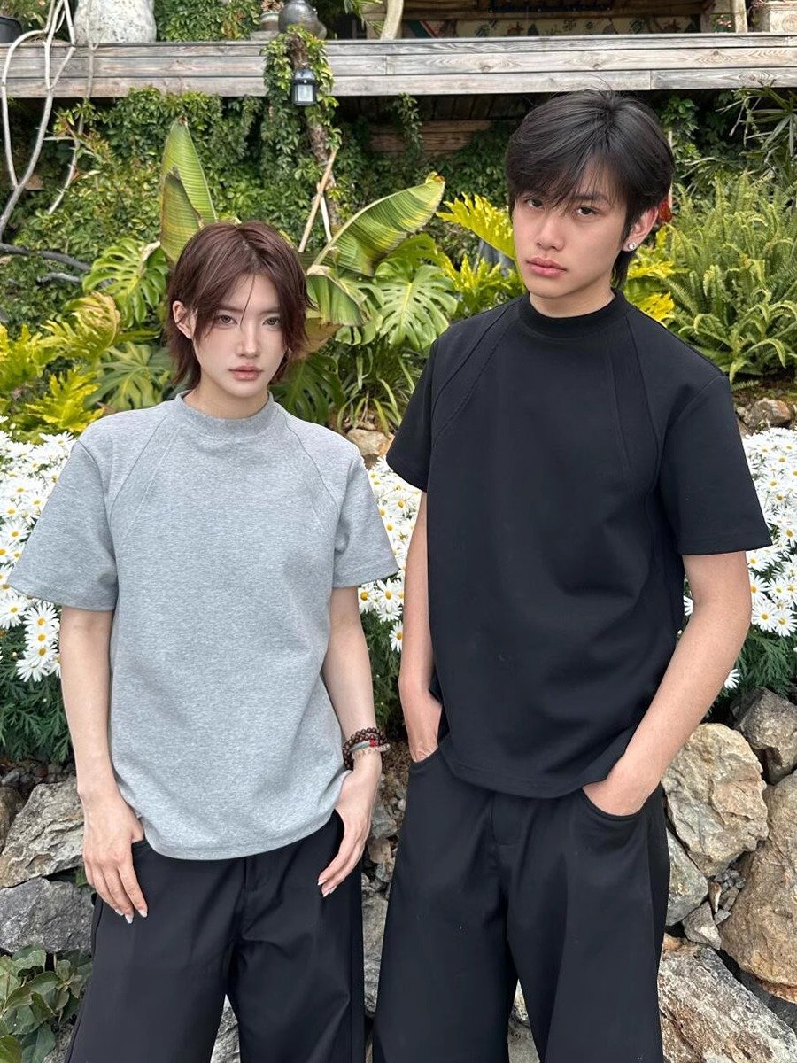 EME太空棉空气层拼接短袖男夏季美式重磅