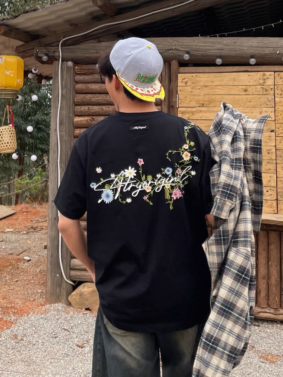 Atry花卉刺绣正肩短袖男夏季少年感重磅