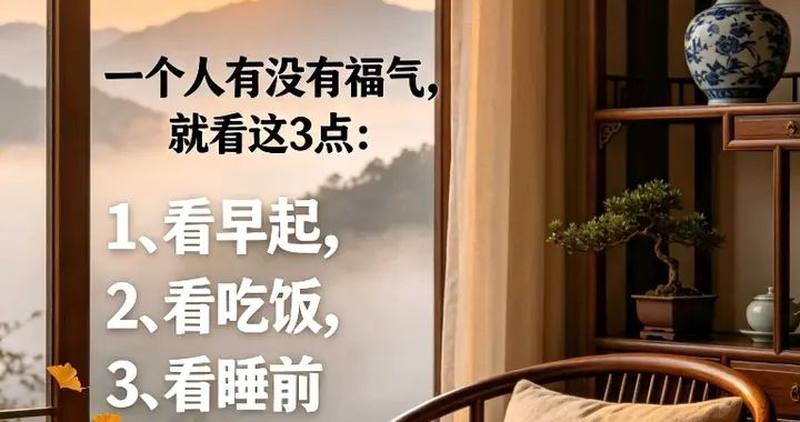 一个人有没有福气，就看这3点：1、看早起，2、看吃饭，3、看睡前