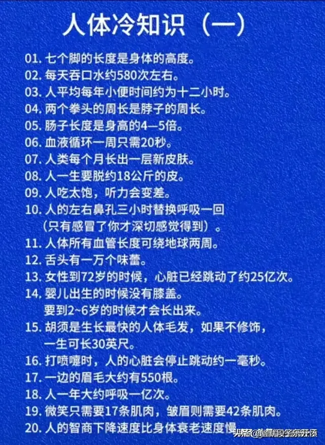 人体冷知识:看完涨知识了，值得好好看看，赶紧收藏起来吧！