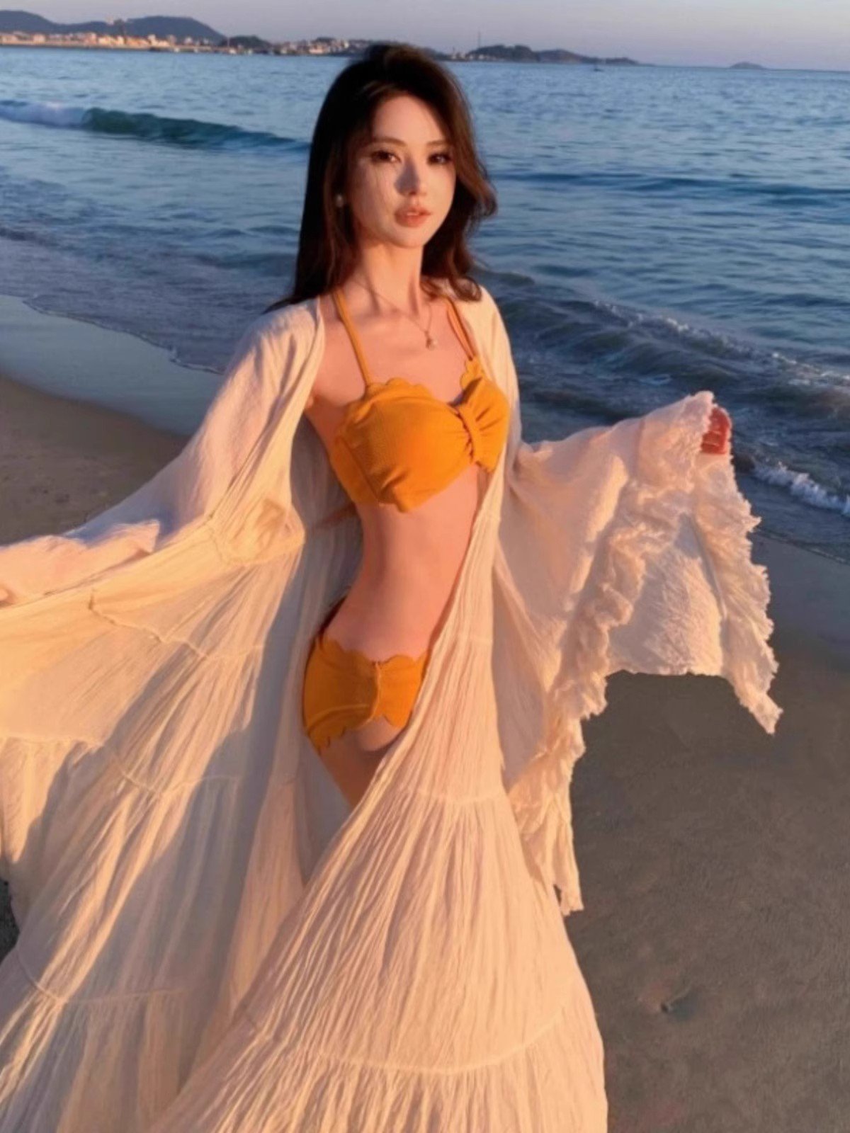 法式超仙白色棉麻连衣裙女春夏海边波西米亚