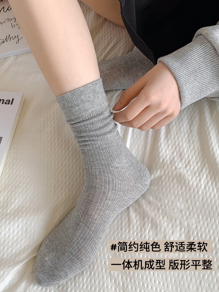 灰色袜子女中筒袜春夏季薄款纯棉抗起球日系