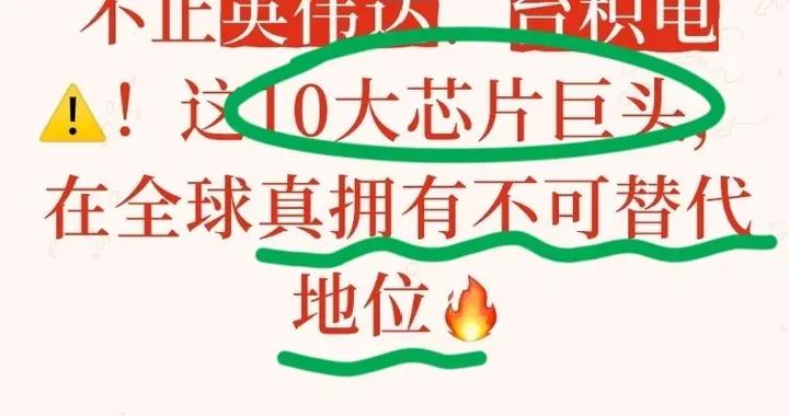 不止英伟达、台积电！这10大芯片巨头，在全球真拥有不可替代地位