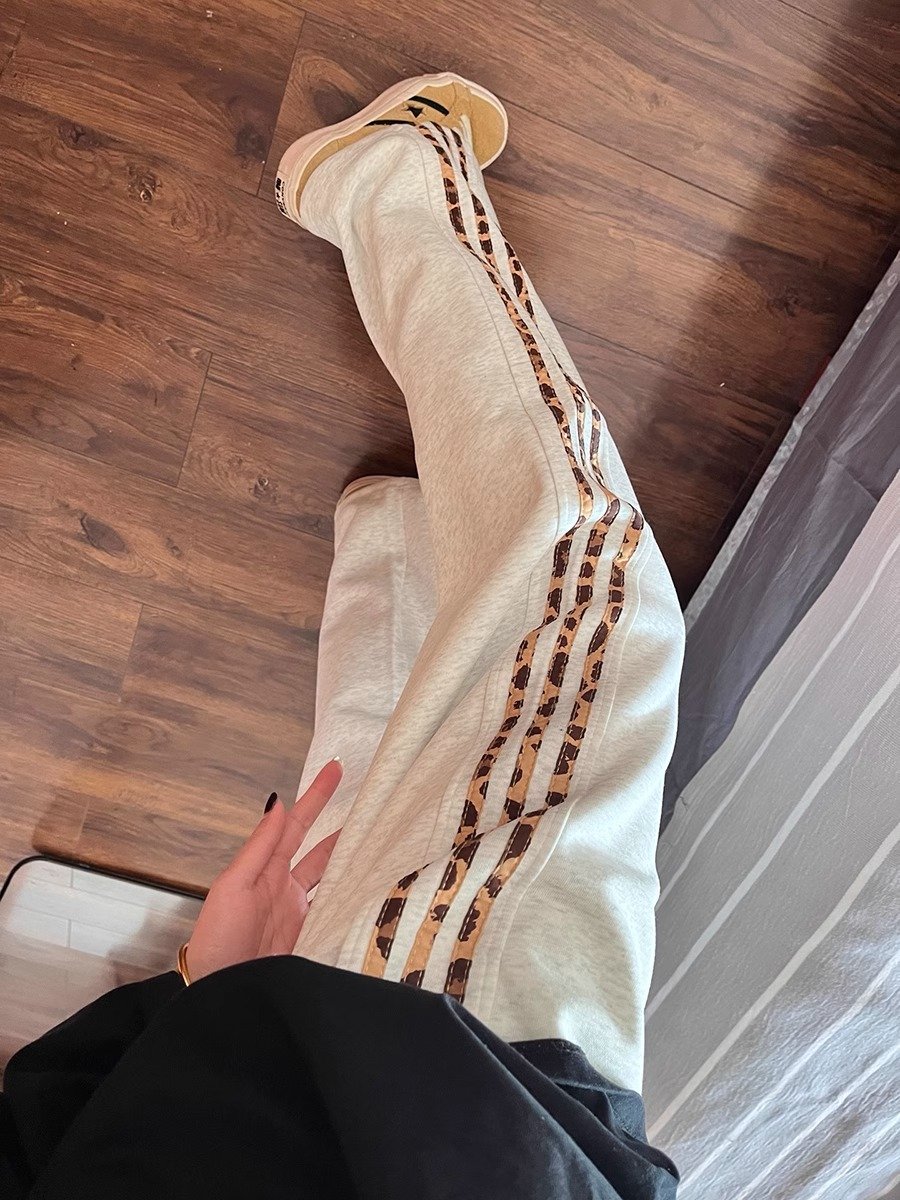 白花灰豹纹条纹卫裤男春秋美式重磅三条杠裤