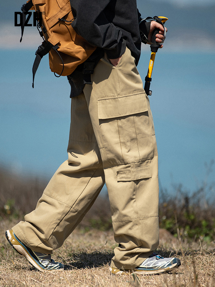 男生卡其色工装裤男春秋直筒宽松2024新款休闲纯棉裤子男款伐木裤