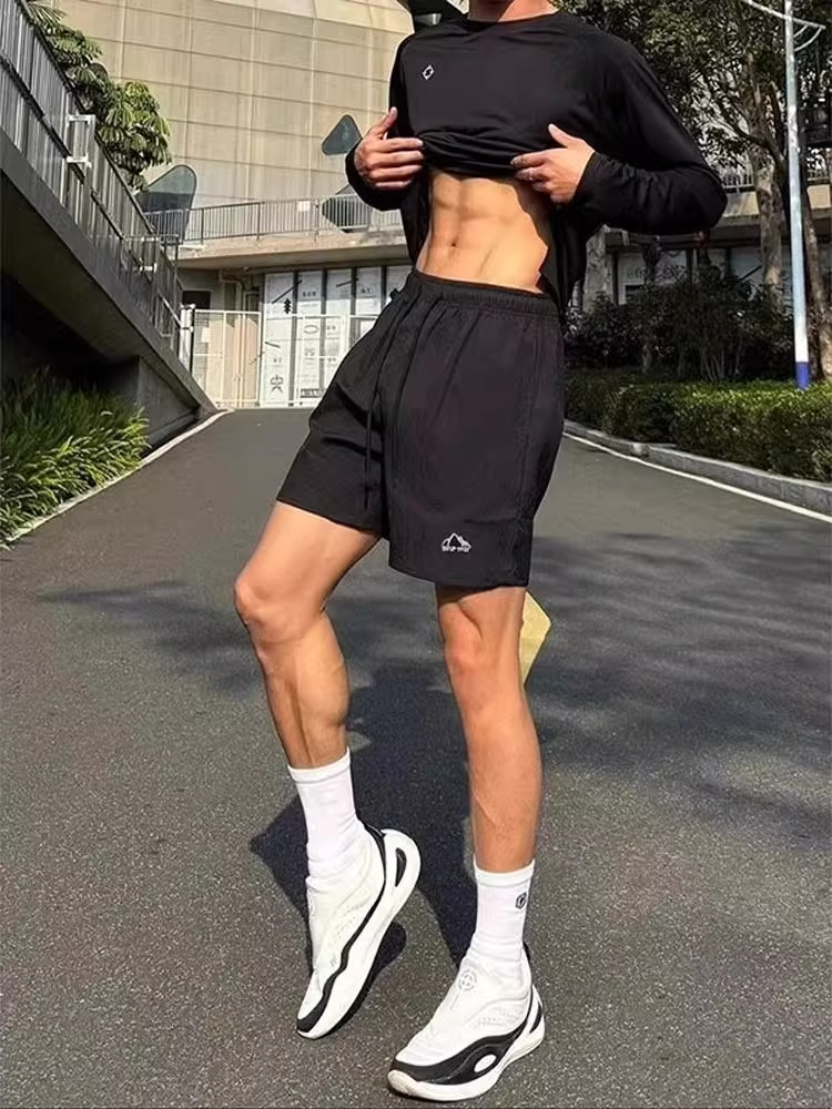 美式潮牌印花冰丝短裤男生夏季青少年跑步运
