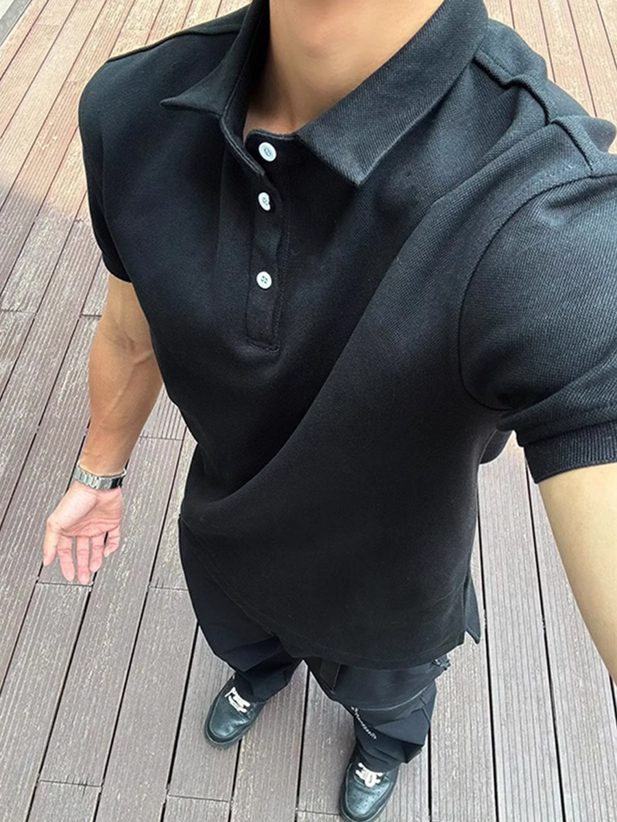 黑色男士短袖polo衫夏季成熟稳重男装纯